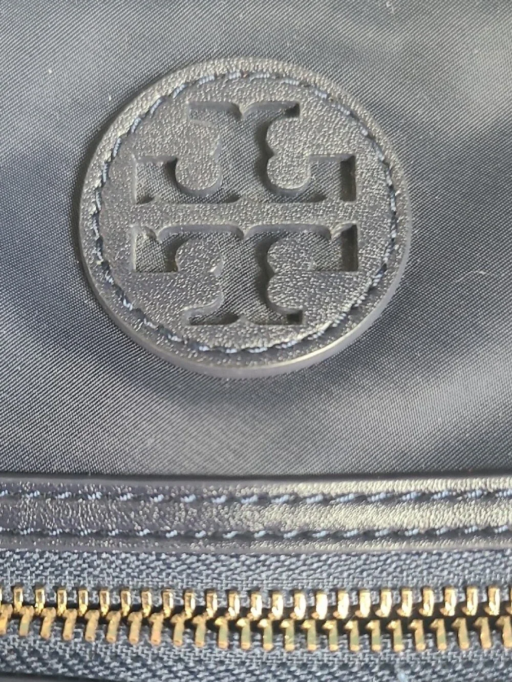 Tory Burch Navy Crossbody Nylon Bag with Gold Zip and Logo